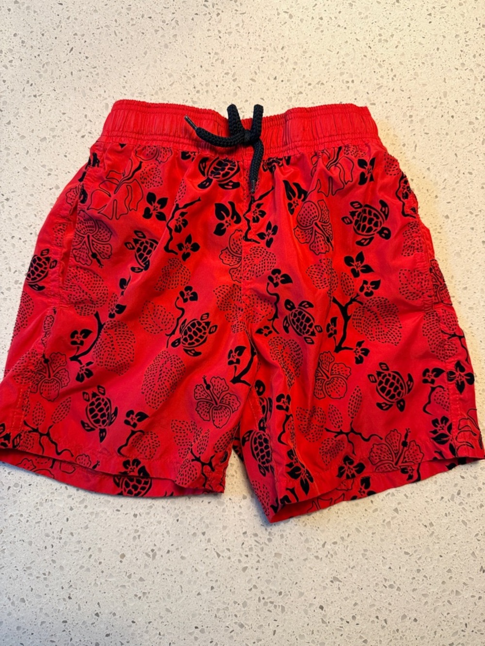 Vilebrequin Red Swim Trunks with Black Tropical Print